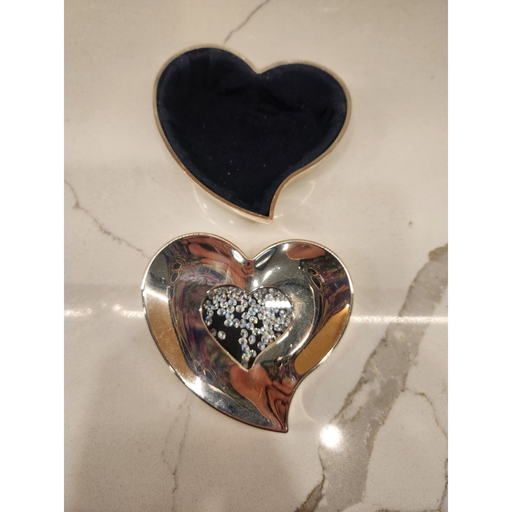 Swarovski Silver-Plated Trinket Heart Jewelry Box W/Loose Clear Crystals‎ In Lid - Picture 6 of 11